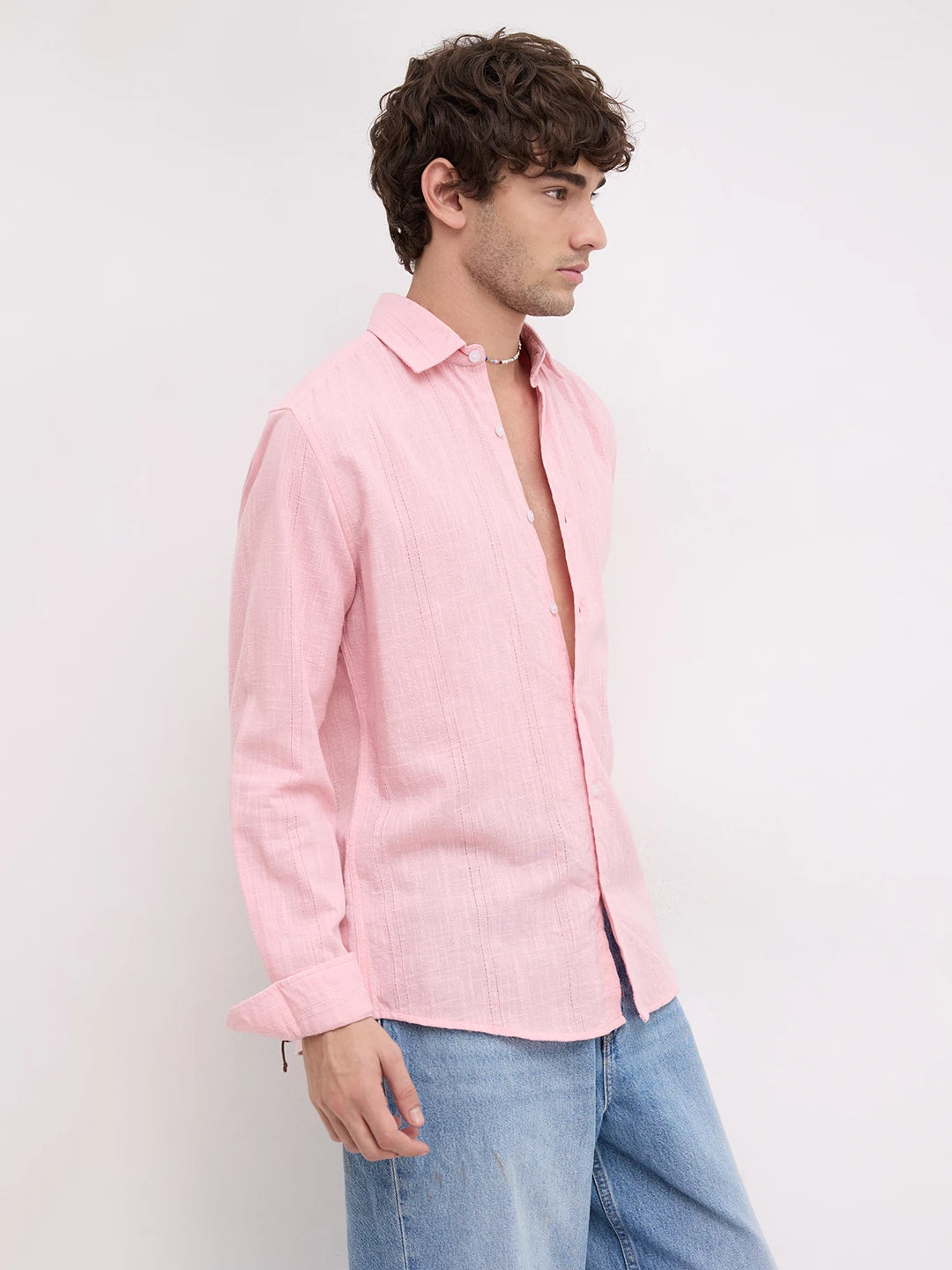 Soft Blush Pink Sheer Textured Shirt
