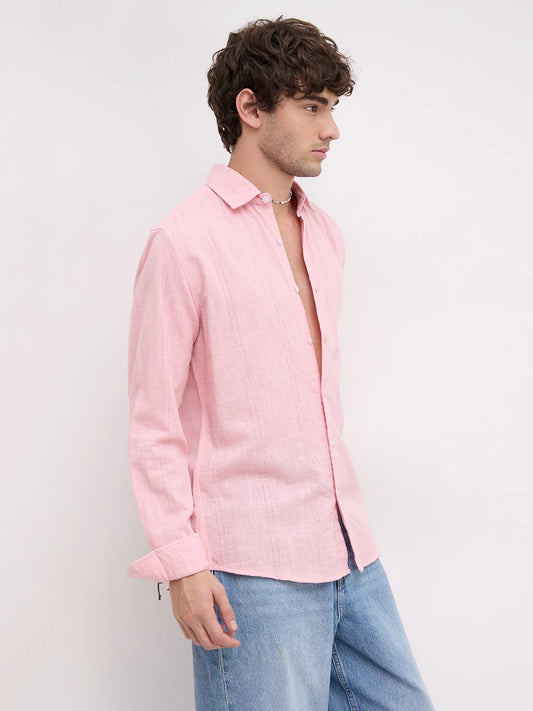 Soft Blush Pink Sheer Textured Shirt