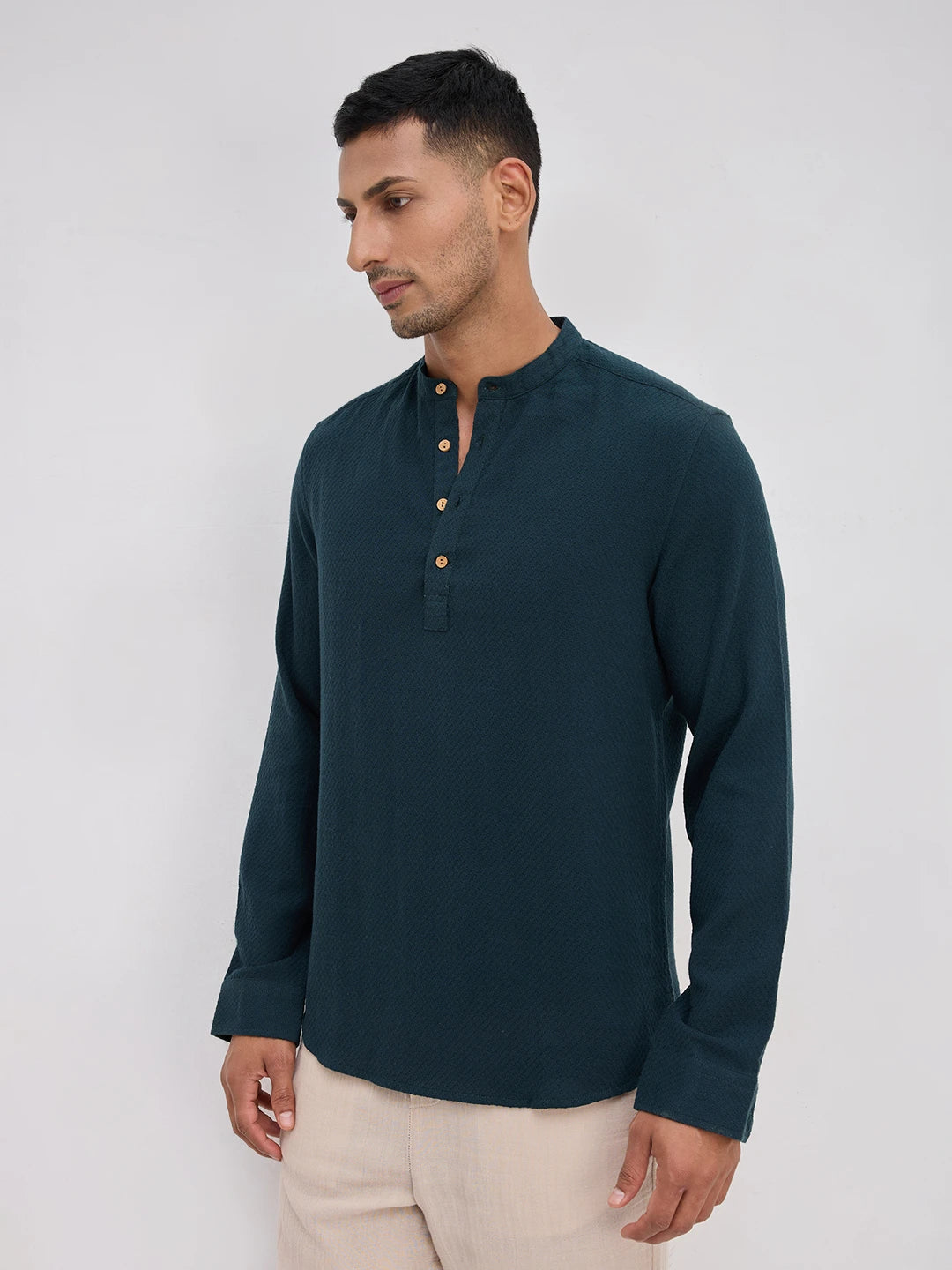 Rich Emerald Green Lozenge Textured Kurta