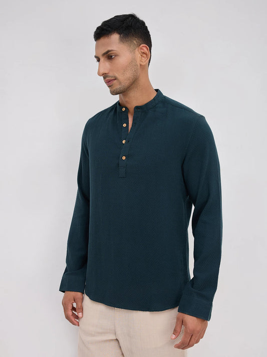 Rich Emerald Green Lozenge Textured Kurta