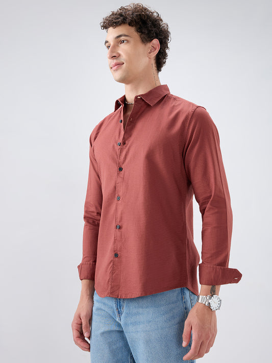 Brick Red Textured Knit Shirt