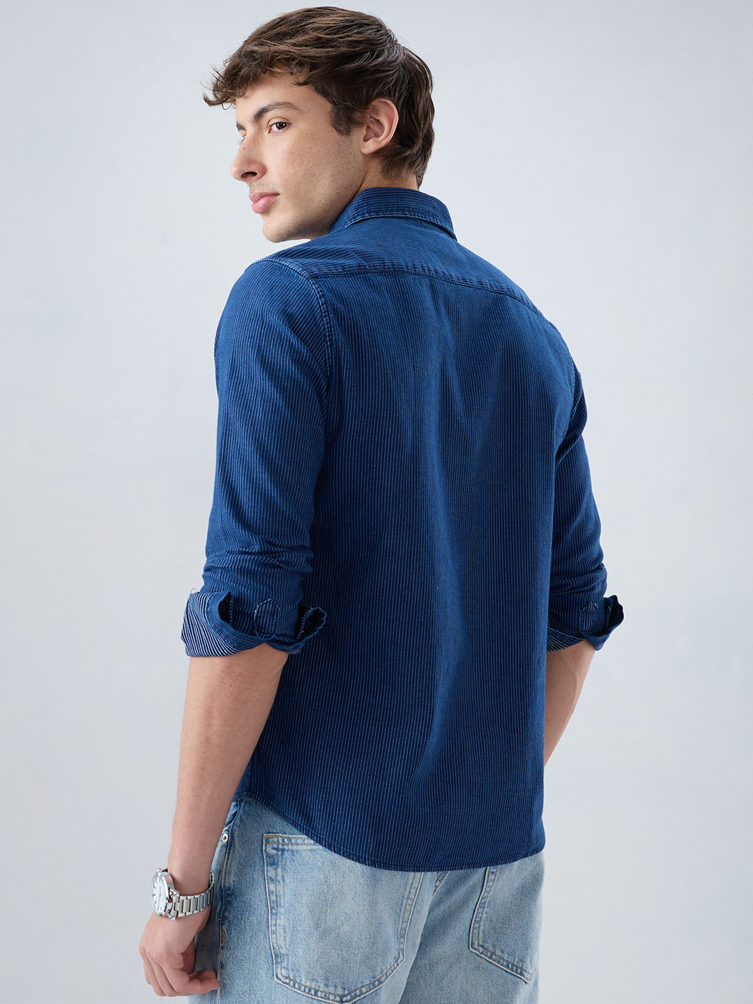 Soigné Navy Pinstripe Denim Shirt
