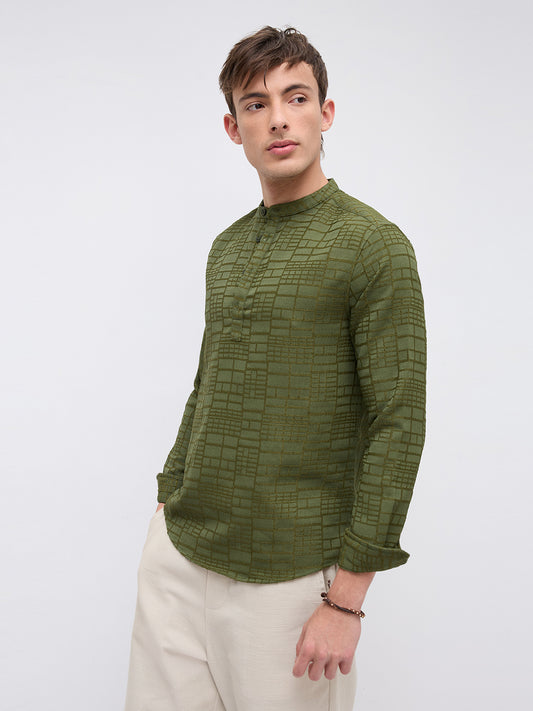 Classic Forest Green Maze Textured Kurta