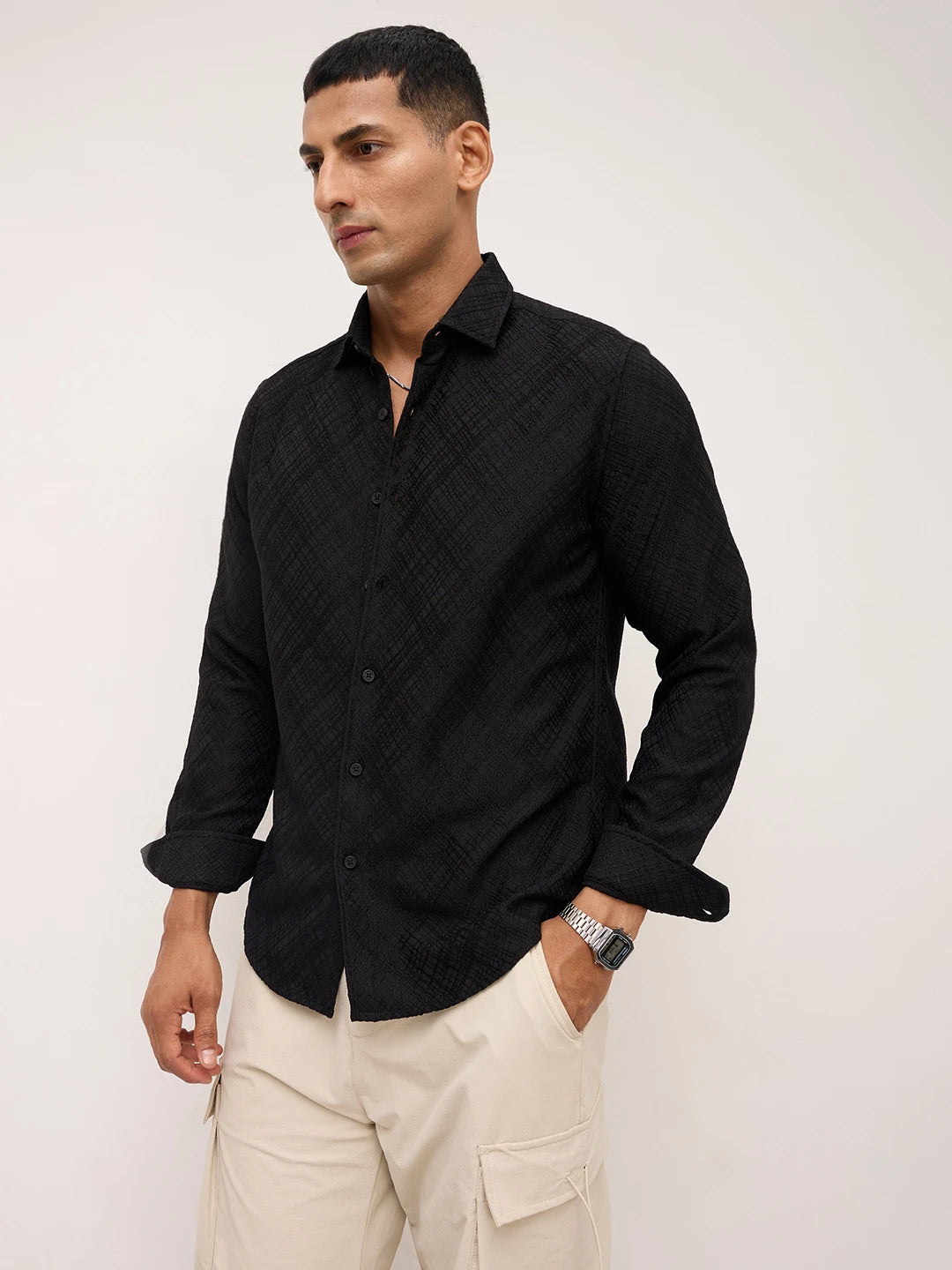 Black Diamond Lattice Weave Textured Shirt