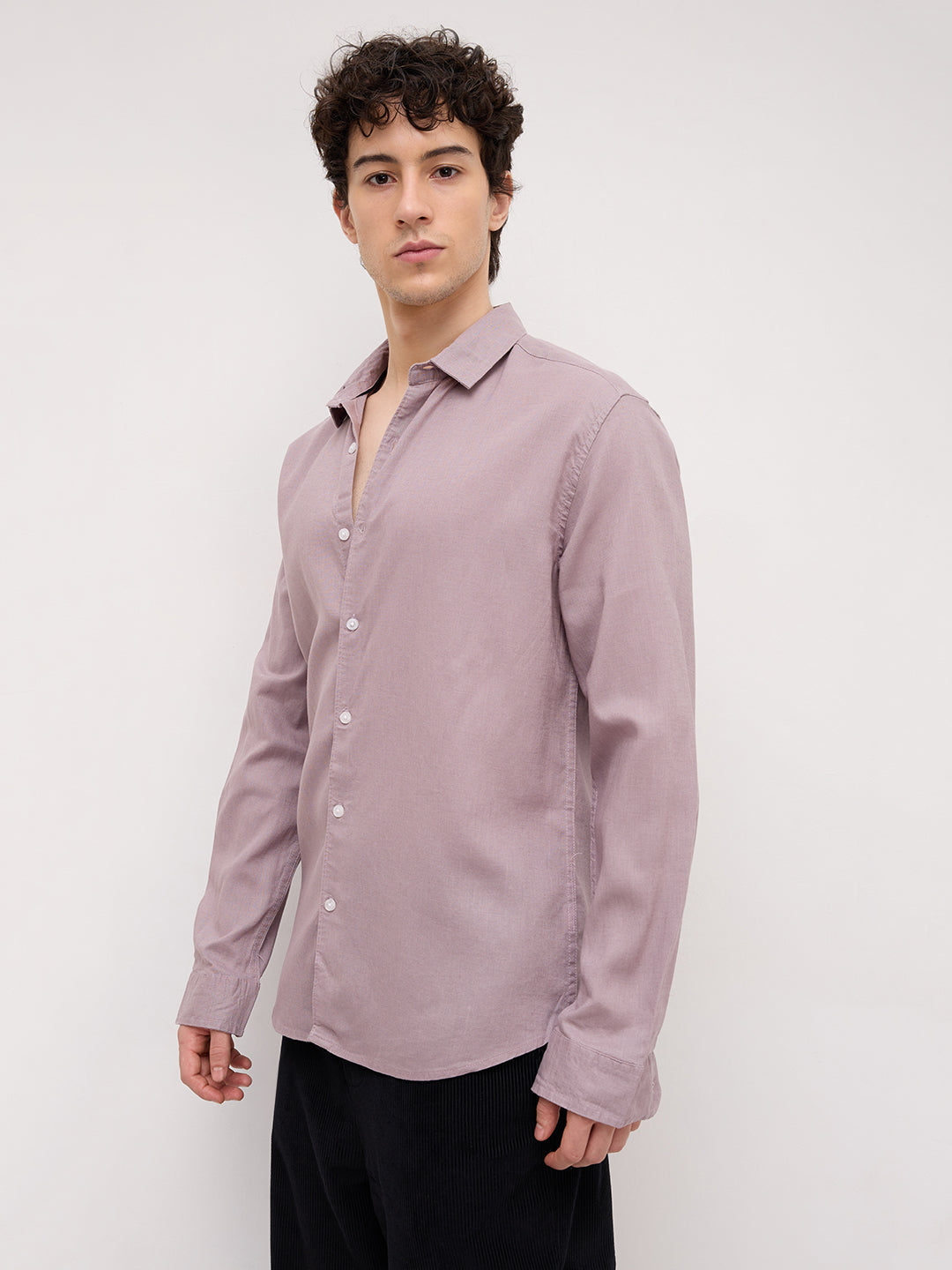 Elegant Dusty Mauve Linen Blend Shirt
