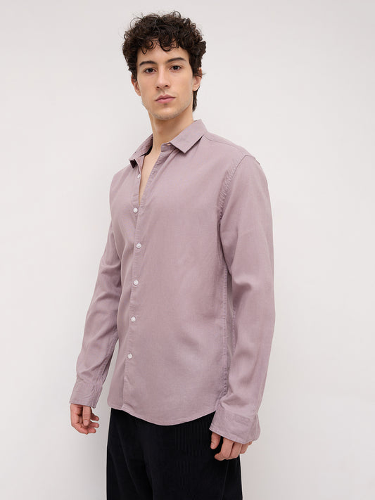 Elegant Dusty Mauve Linen Blend Shirt