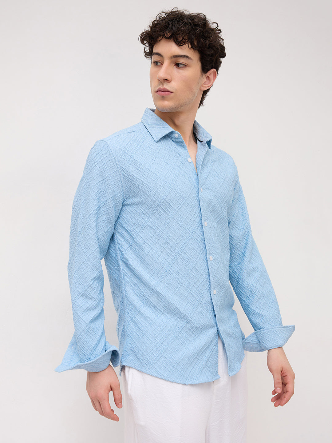Blue Trellis Weave Textured Shirt