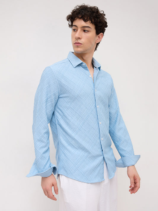 Blue Trellis Weave Textured Shirt