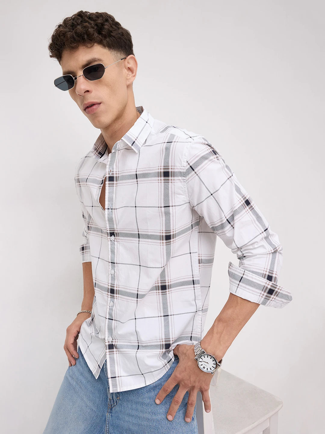 Morning Brew Neutral Peach Finish Checks Shirt