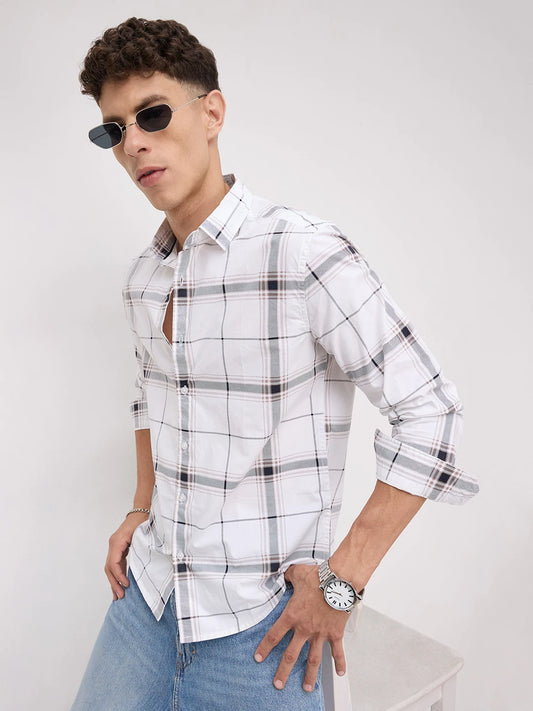 Morning Brew Neutral Peach Finish Checks Shirt