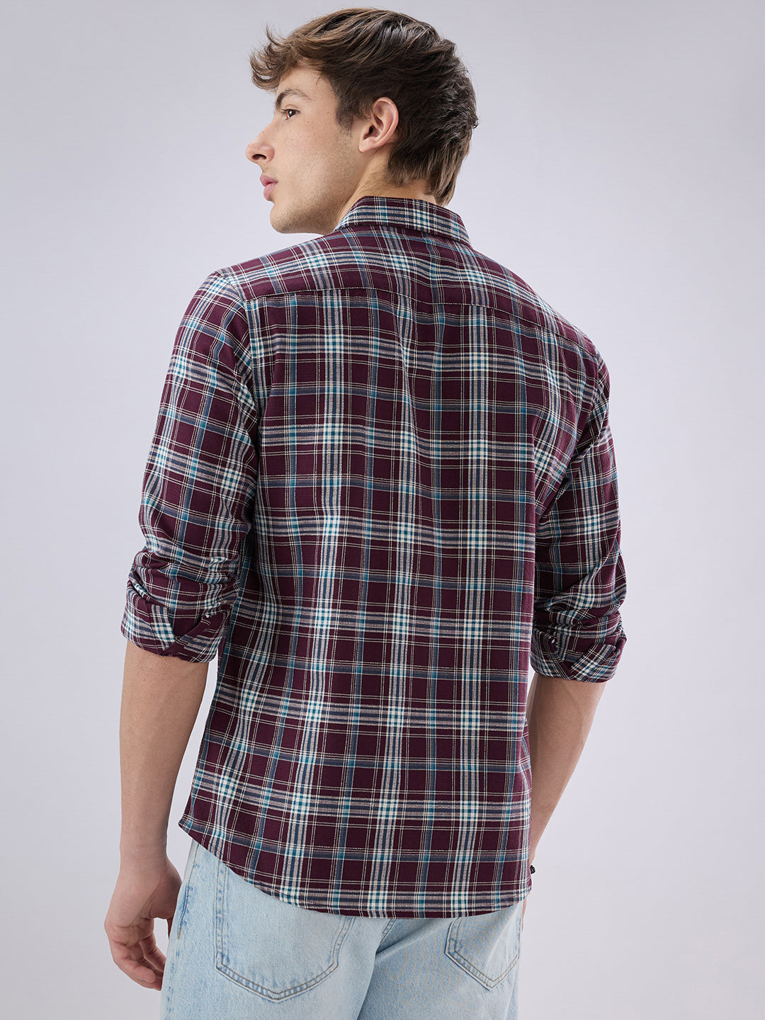 Maroon & Blue Tartan Checked Shirt