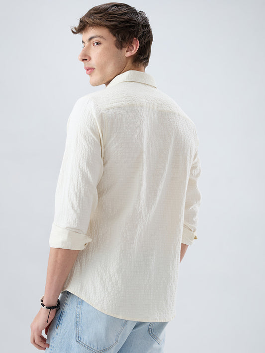 Luxe Ivory Double Coth Seersucker Box Checks Shirt