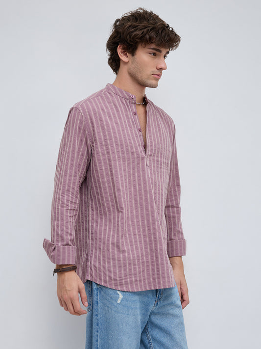 Luxe Raspberry Glace Motif Contrast Seersucker Embroidered Kurta