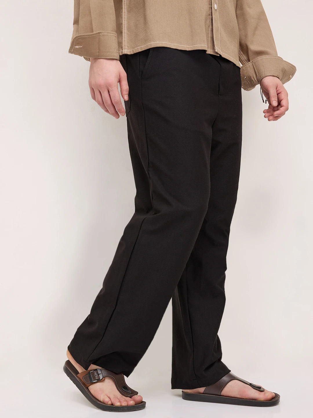 Black Diagonal Textured Knitted Straight Leg Trousers