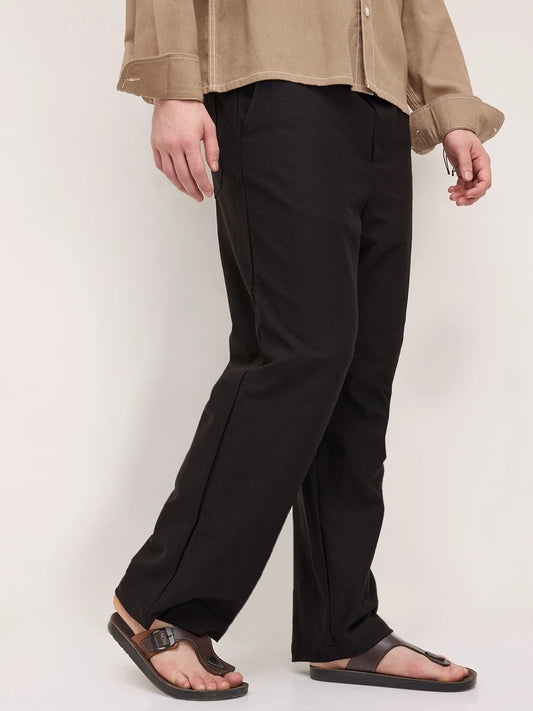 Black Diagonal Textured Knitted Straight Leg Trousers