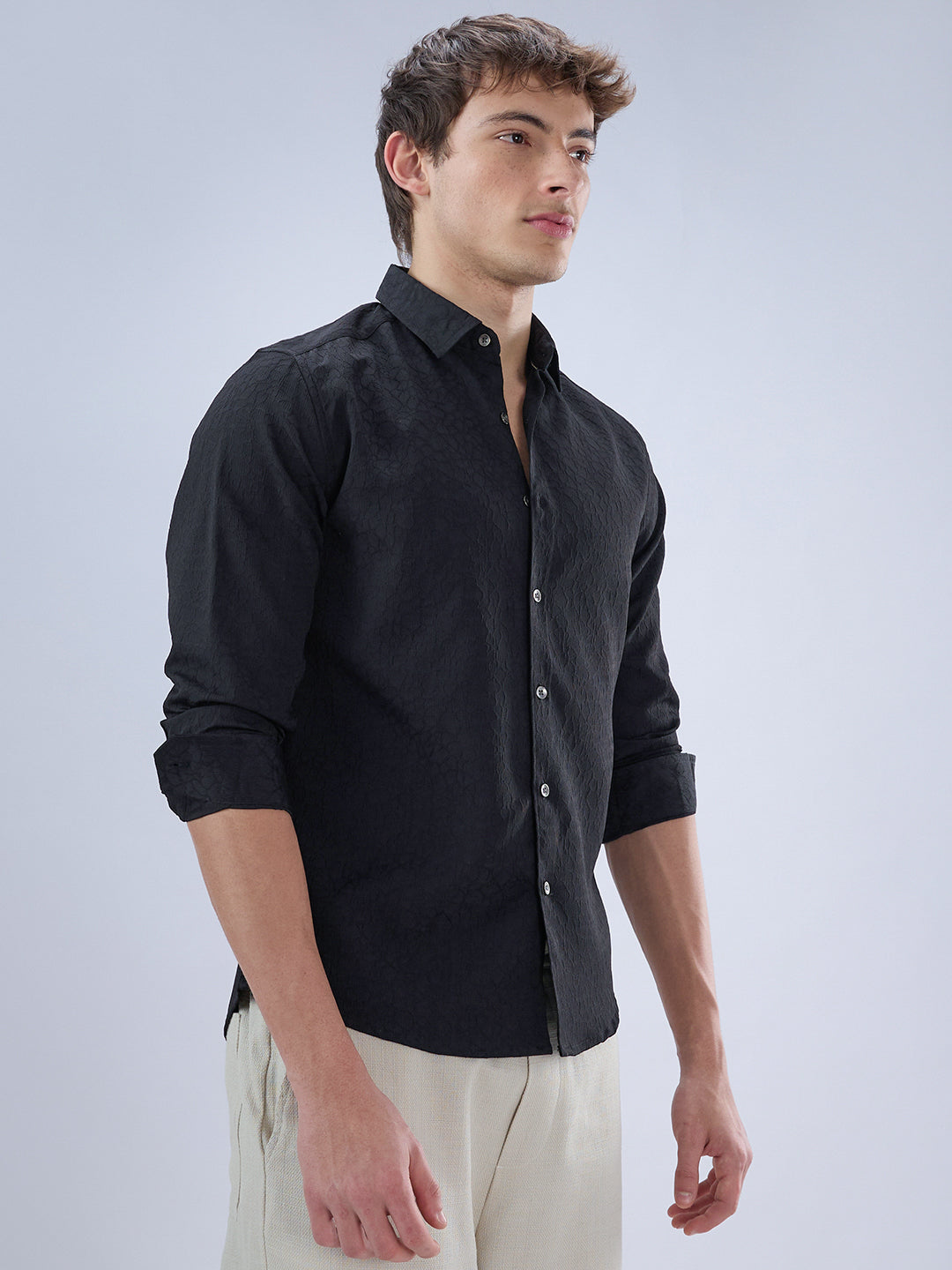 Imperial Jade Black Textured Shirt