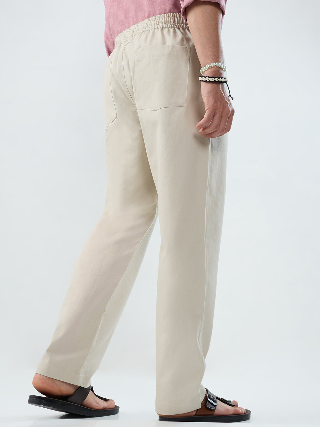 Solid Stone Beige Tapered Trousers