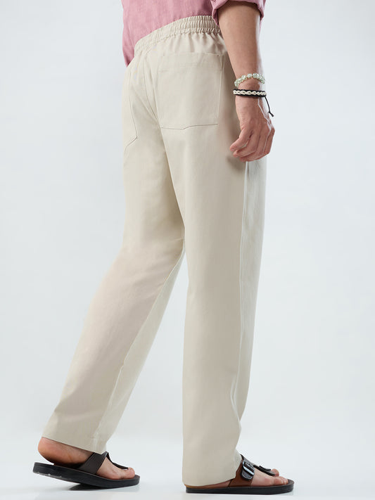 Solid Stone Beige Tapered Trousers