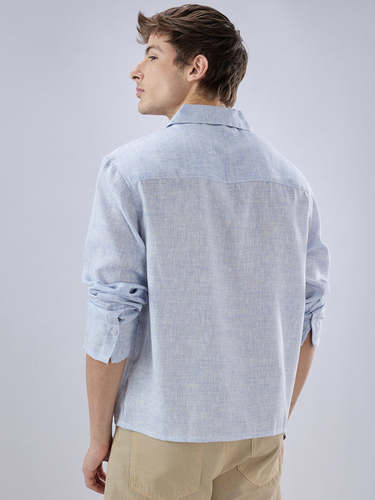 Sky Blue Textured Cuffless Oversized Shirt