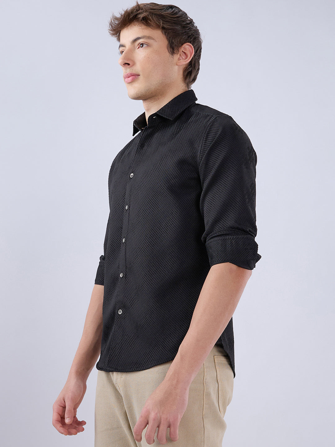 Sable Black Diagonal Textured Statement Shirt