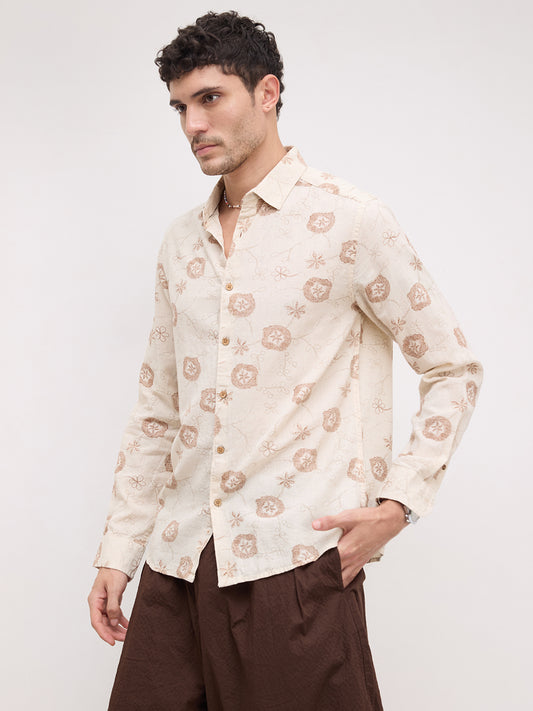 Intricate Soft Beige & Brown Botanical Bloom Shirt