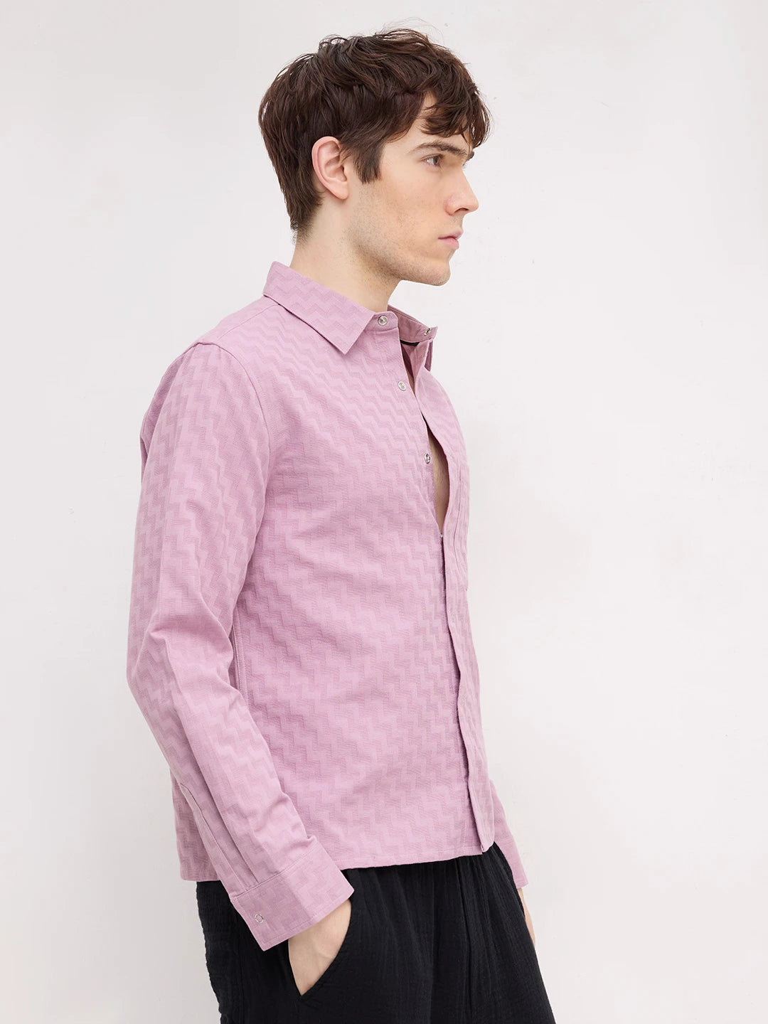Luxe Mauve Pink Maze Textured Straight Hem Crop Shirt