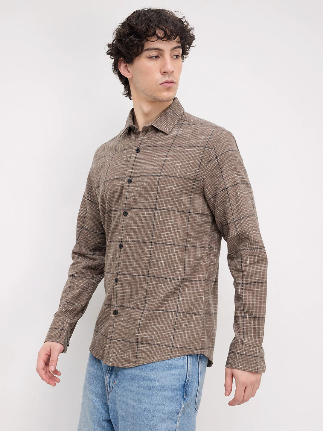 Russet Brown Contrast Windowpane Checks Shirt