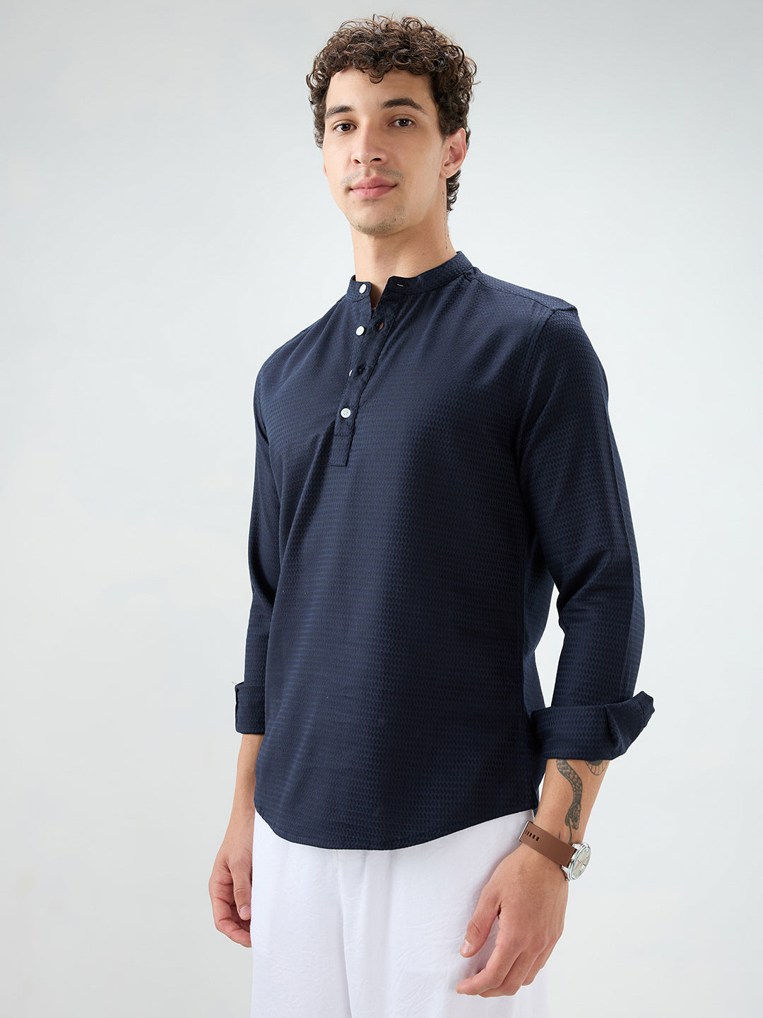 Ritzy Navy Zig-Zag Textured Kurta