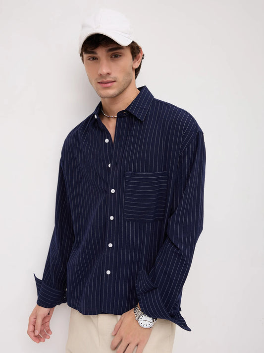 Midnight Navy Stripe Edition Boxy Fit Crop Shirt