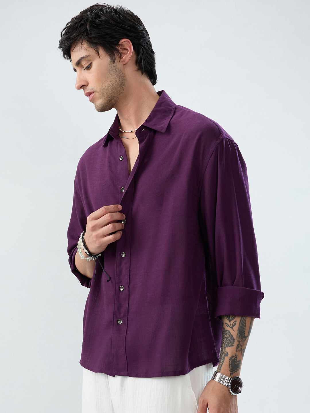 Majestic Purple Soft Sheer Boxy Fit Crop Shirt