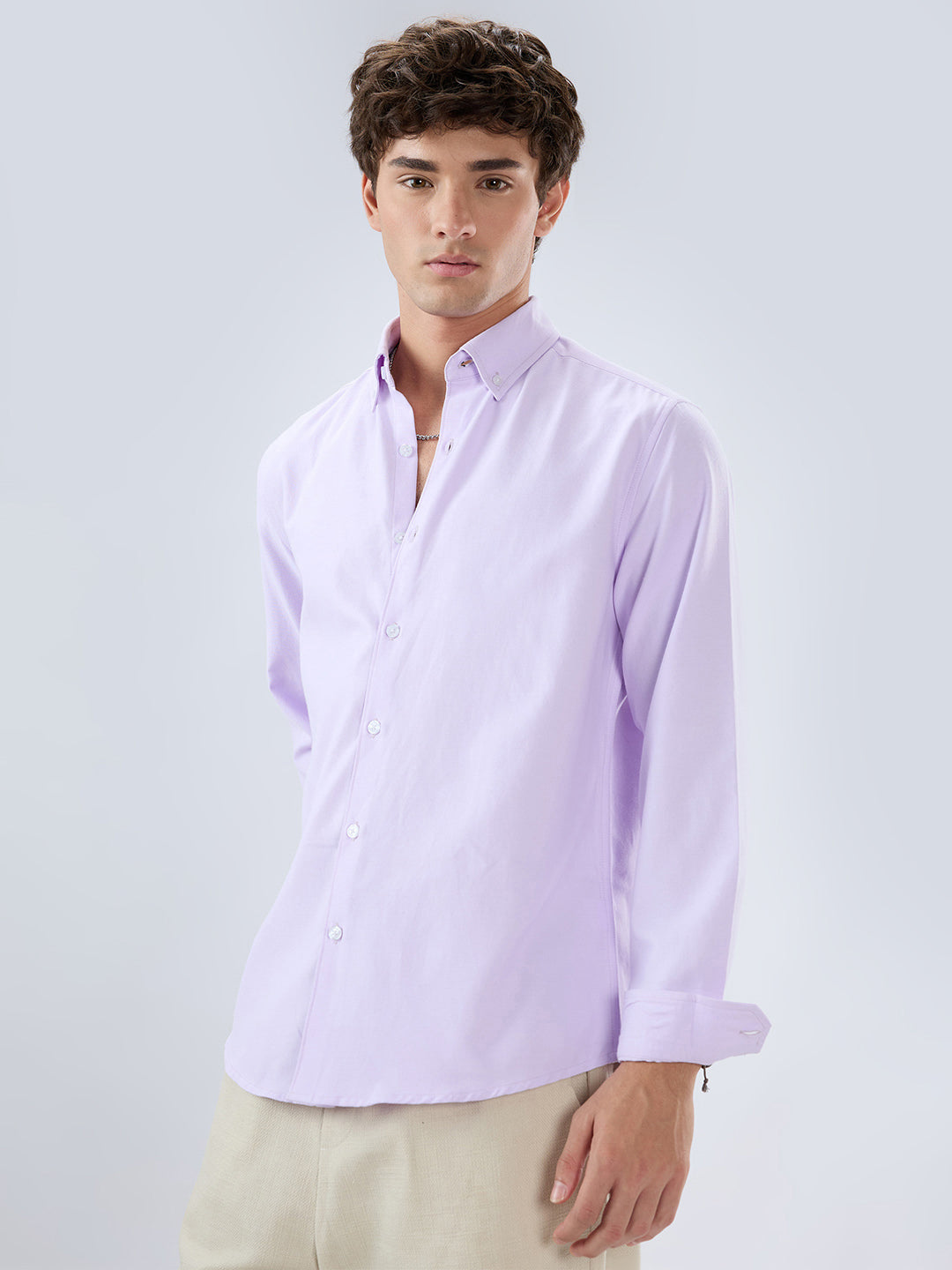 Solid Lilac Smooth Finish Oxford Shirt