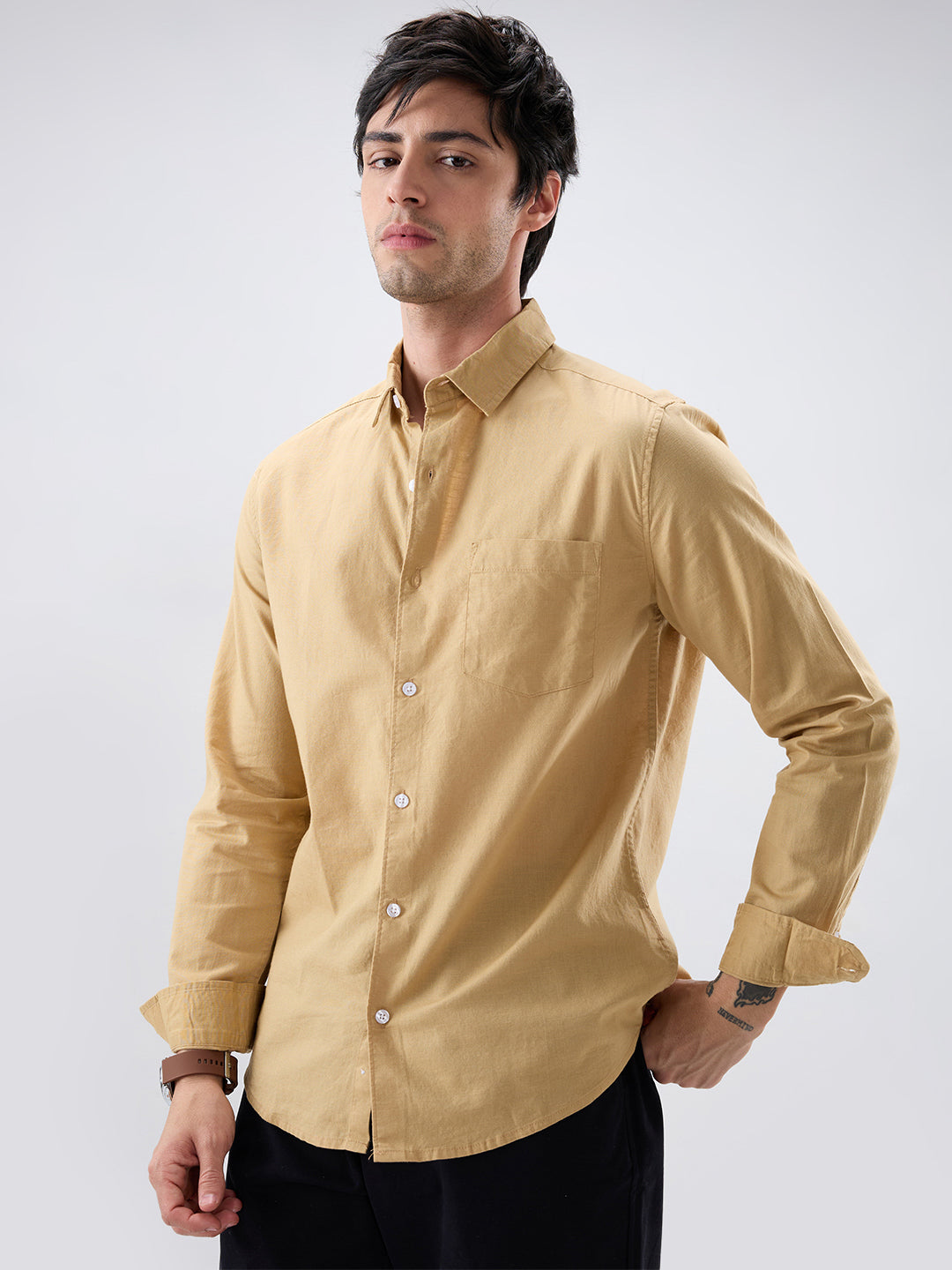 Solid Camel Beige Statement Shirt