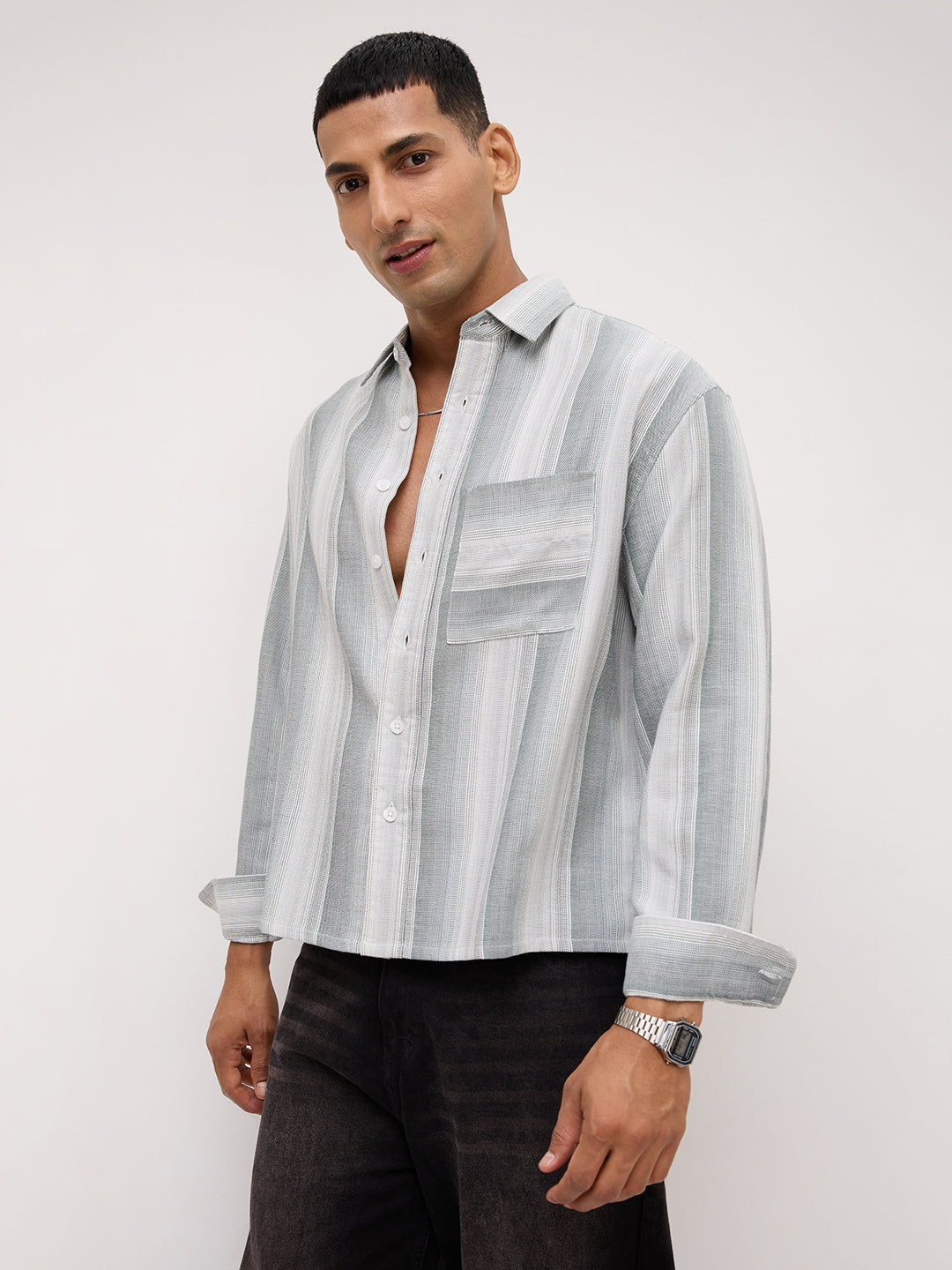 Green Multi-tone Terrain Boxy Fit Crop Shirt