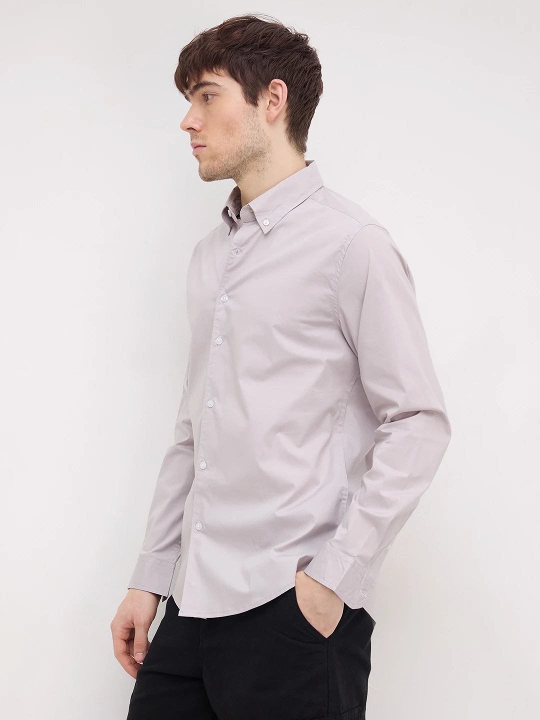 Moon Grey Lyocell Button-Down Collar Shirt
