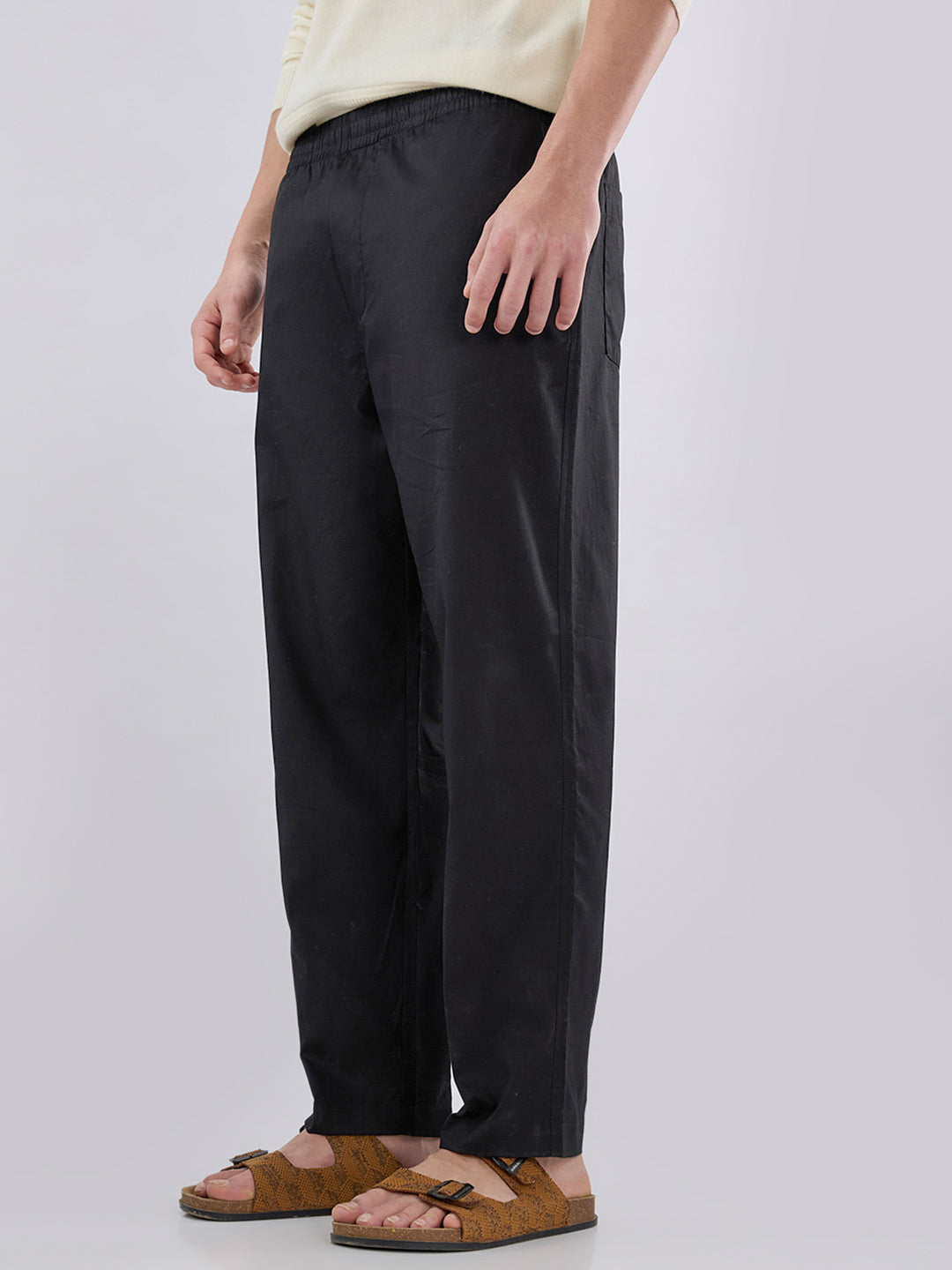 Solid Black Tapered Trousers