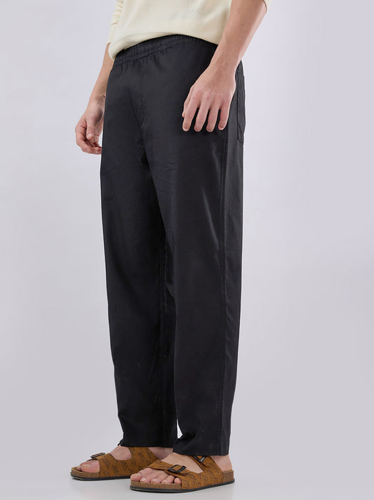 Solid Black Tapered Trousers