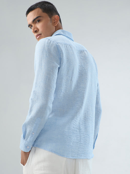 Minimal Soft Blue Everyday Textured Shirt