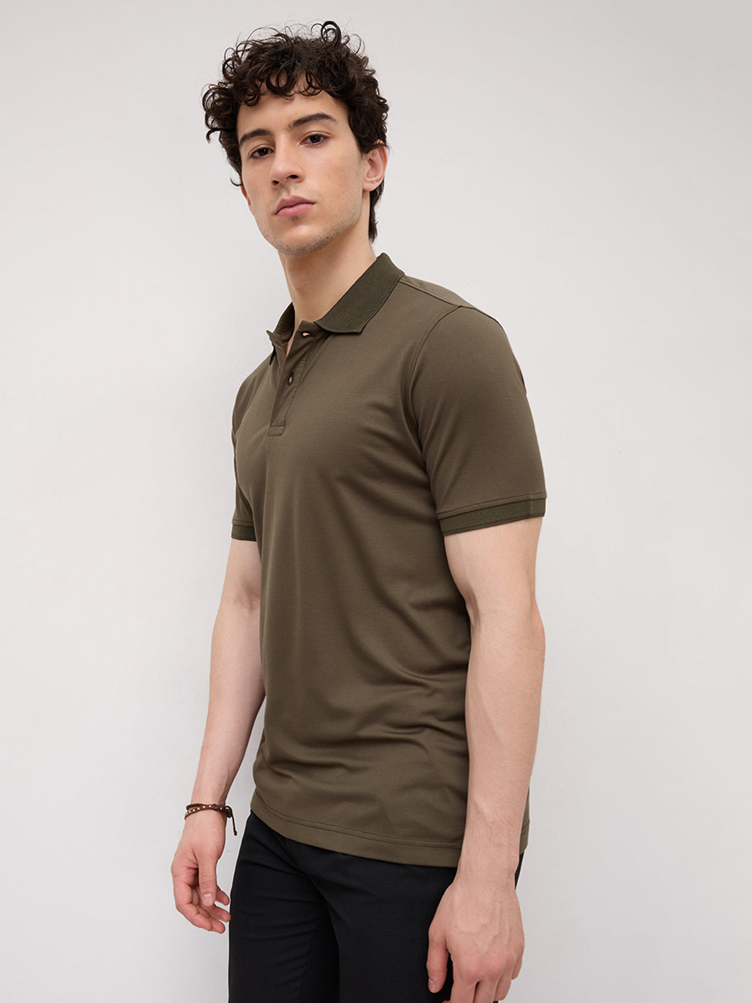 Plush Olive Honeycomb Polo Collar Knit T-Shirt