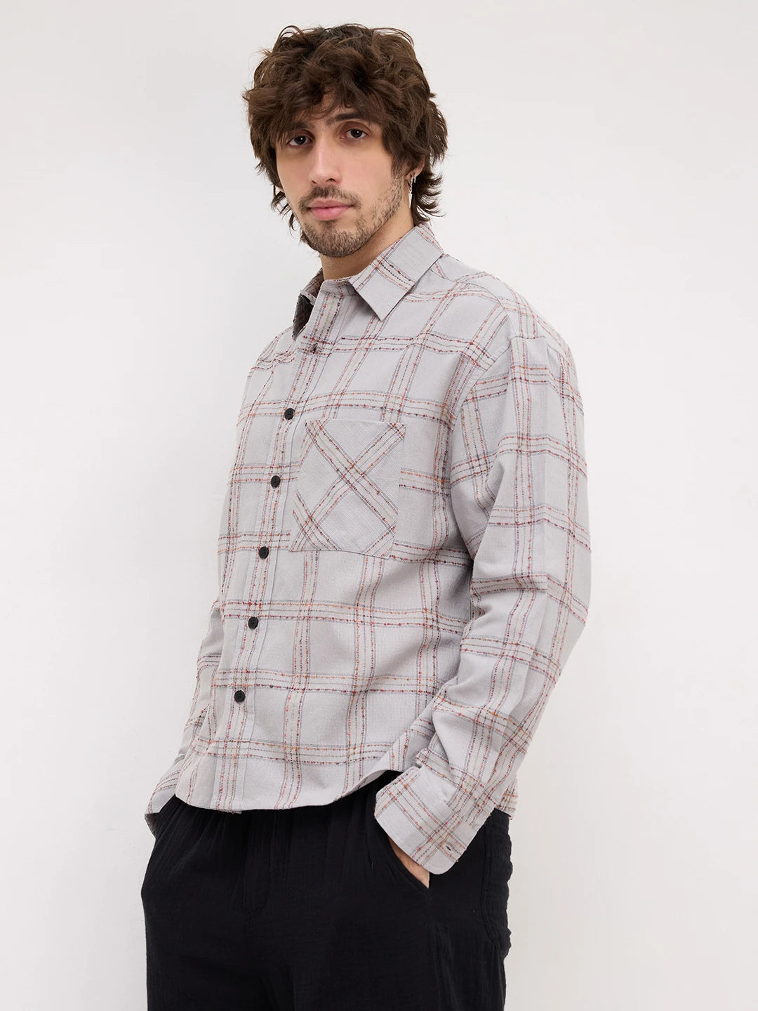 Autumn Ledger Plaid Checks Boxy Fit Crop Shirt