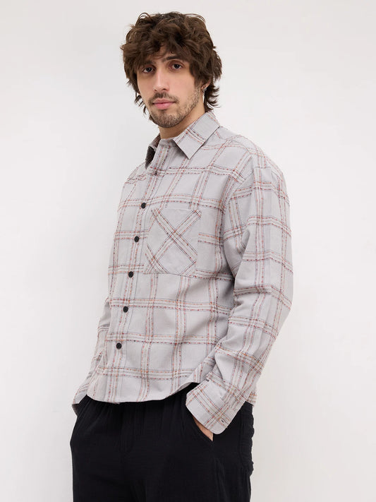Autumn Ledger Plaid Checks Boxy Fit Crop Shirt