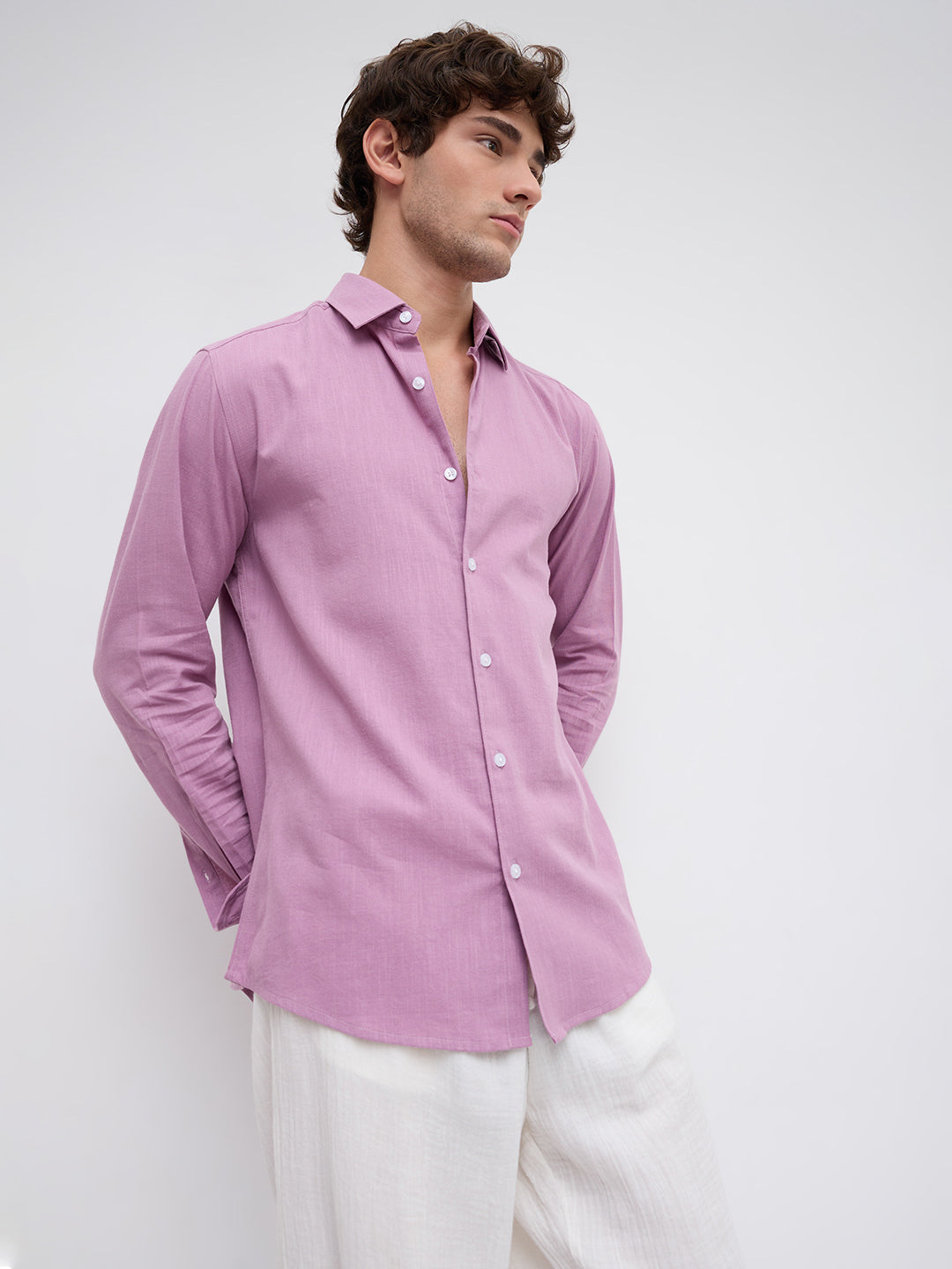 Opera Mauve Slub Textured Shirt