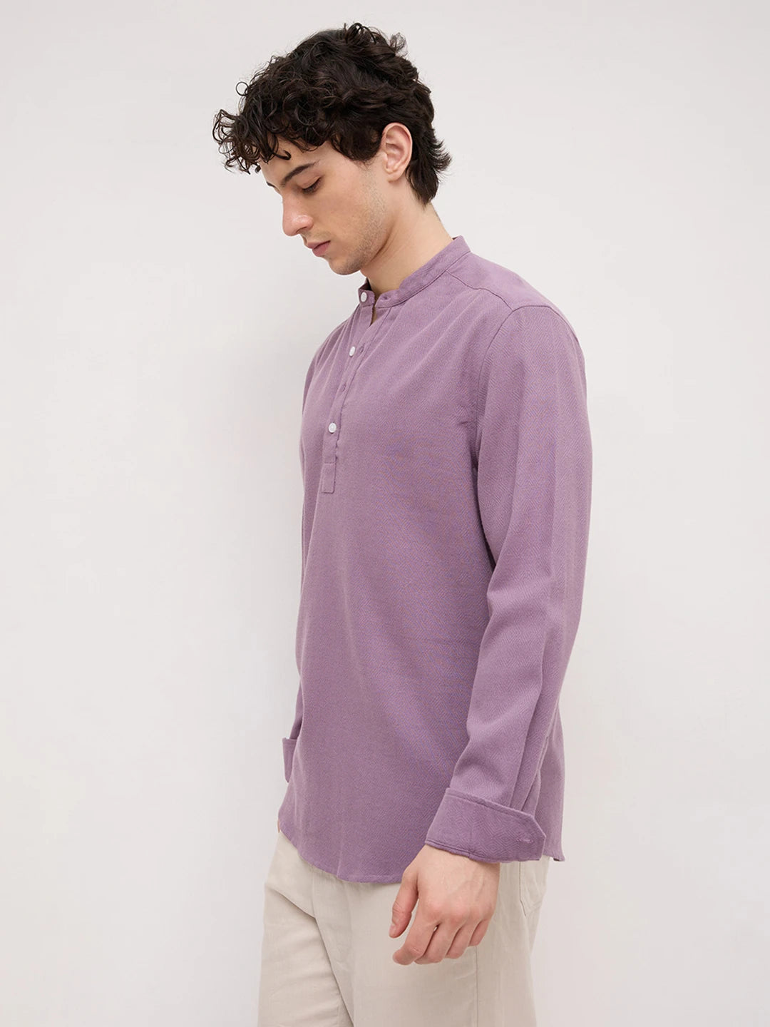 Rich Purple Fine Geometrical Weave Textured Kurta