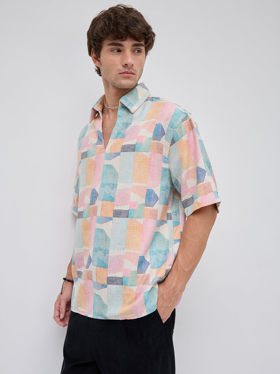 Sorbet Multi Premium Mirage Print Polo Oversized Shirt