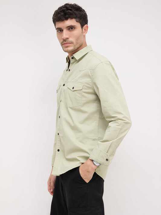 Pale Green Terrain Double Pocket Overshirt