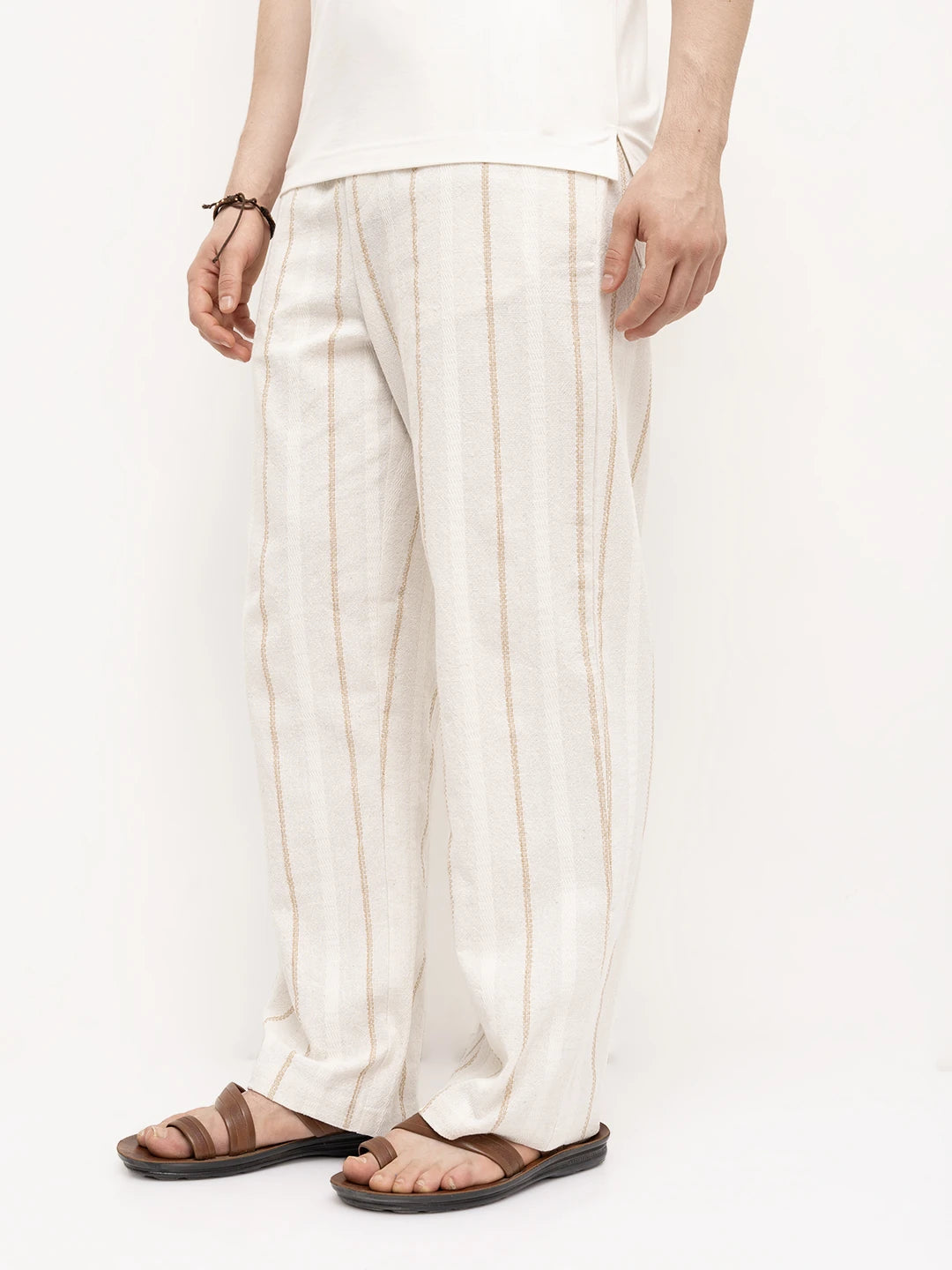 Burlap Beige Artisan Striped Straight Fit Trousers