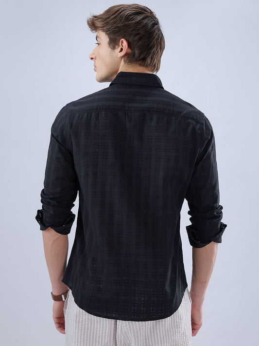 Metal Black Textured Checks Shirt