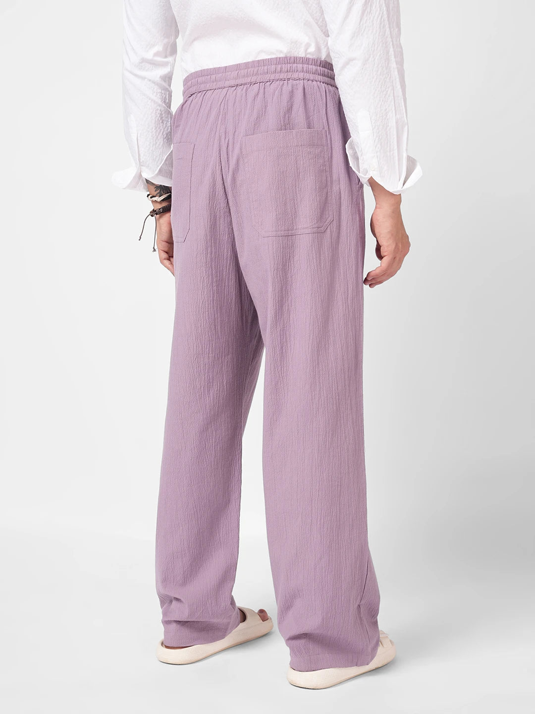 Thistle Lilac Textured Straight Fit Trousers