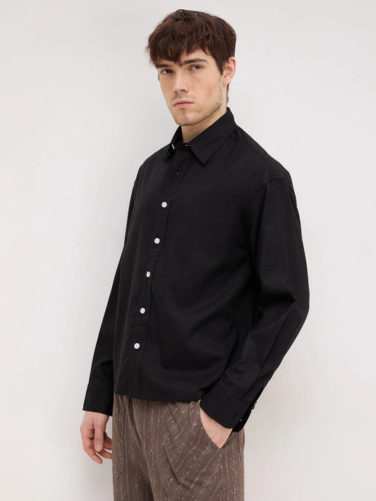 Timeless Black Boxy Fit Crop Shirt