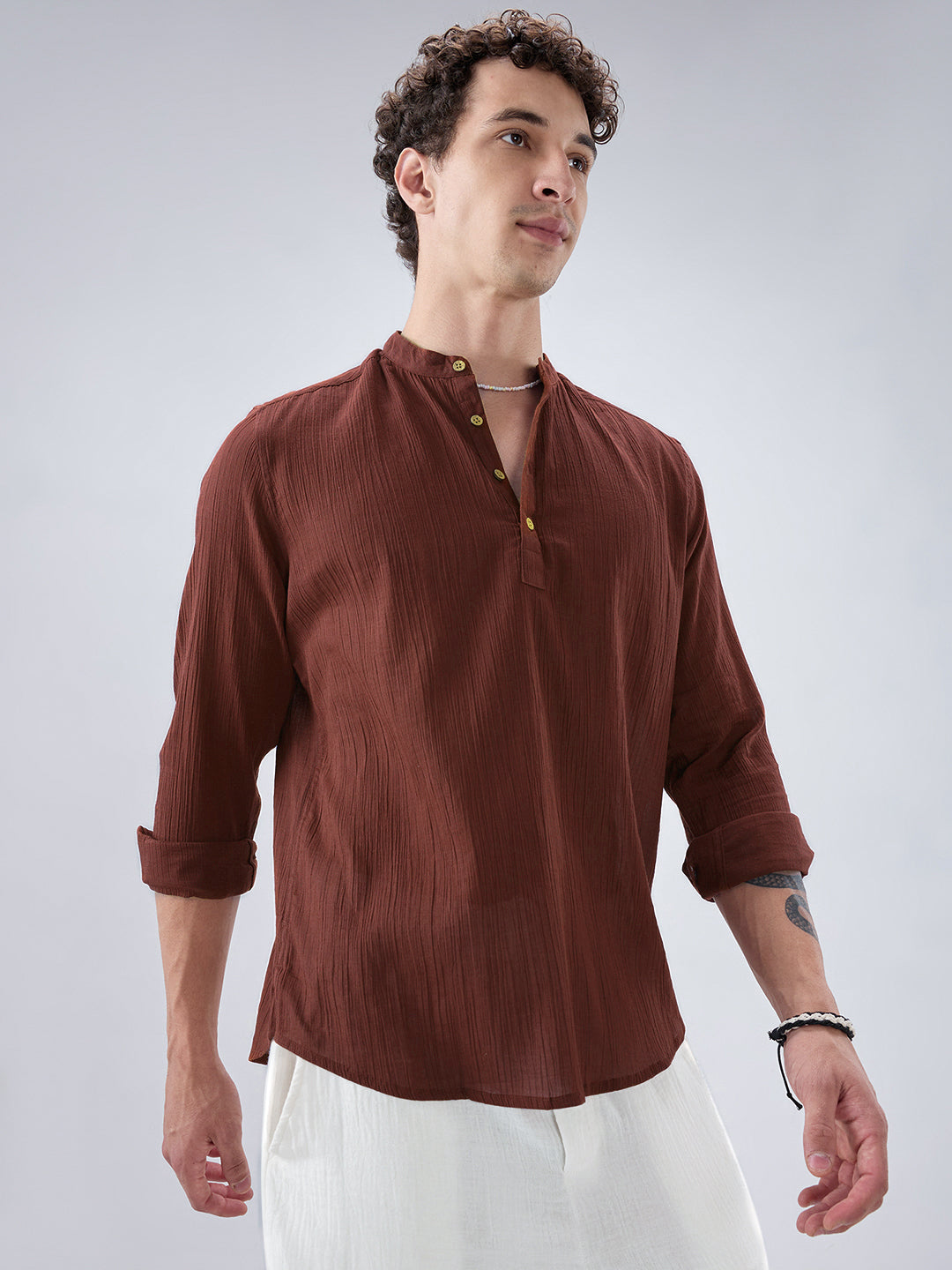 Sheer Brown Linear Crepe Kurta
