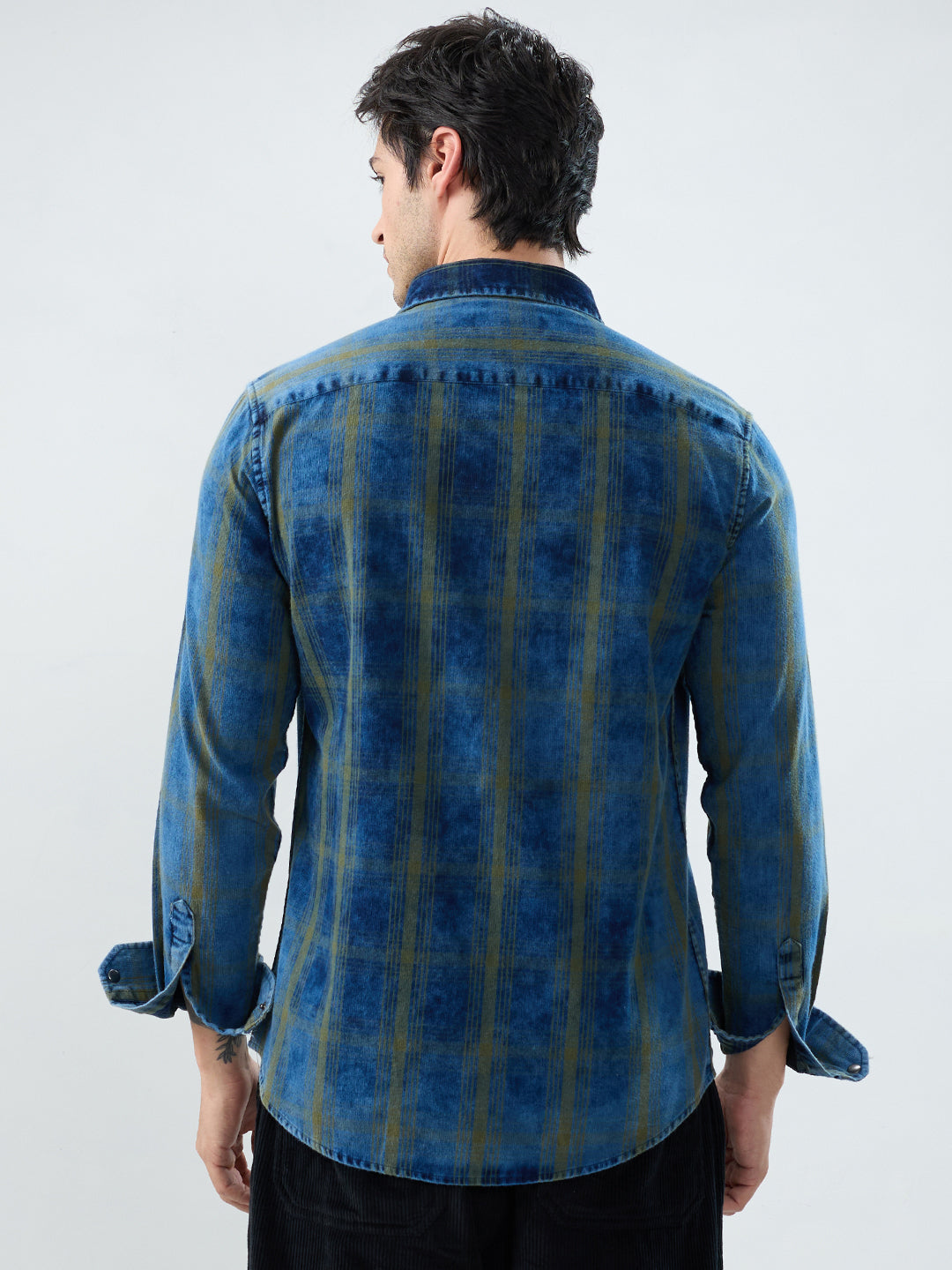 Versatile Navy & Green Denim Plaid Checks Shirt